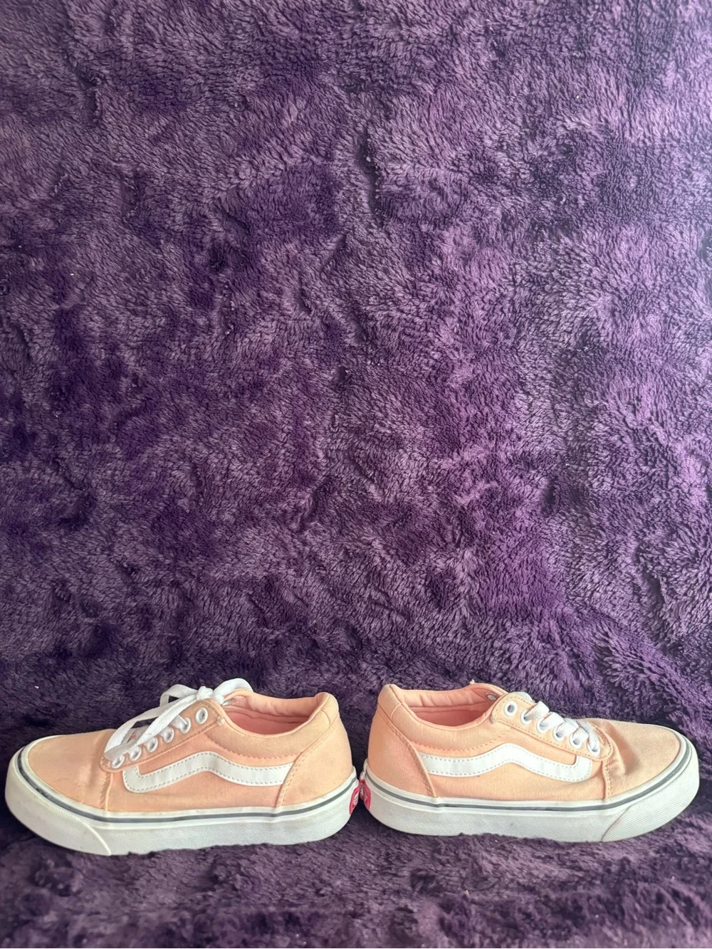 Vans - Peach Canvas Low Top Sneakers with White Stripe